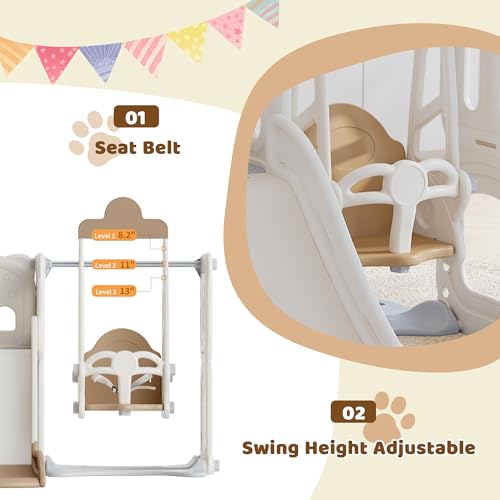 CUAUC 5-in-1 Toddler Slide and Swing Set with Drawing Whiteboard Coffee