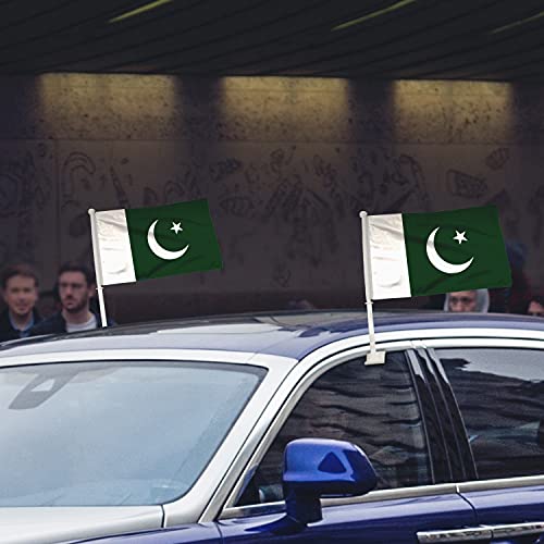 BANNER BUZZ MAKE IT VISIBLE Pakistan Car Flag with Window Clip, 18” x 12”, Double-Sided Printing, Pack of 100, White