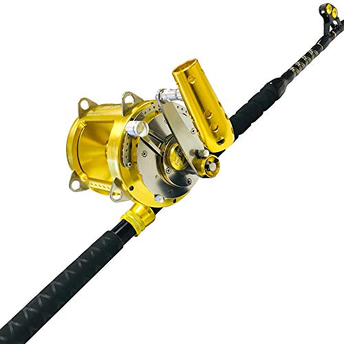 EAT MY TACKLE 80 Wide 2 Speed Fishing Reel with Blue/Black Tournament Edition Rod