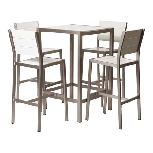Pemberly Row 5-Piece Modern Aluminum Frame Patio Bar Set White