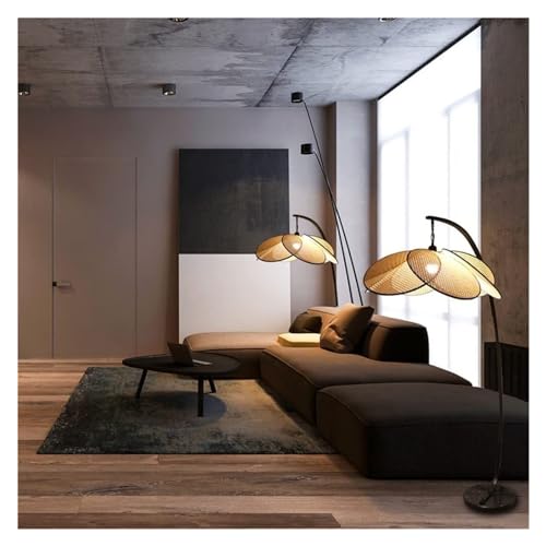 GTEFSWS Handmade Rattan Floor Lamp Retro Style for Bedroom and Living Room One Color