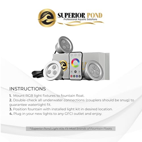 SUPERIOR POND Fountain Color Changing Light Kit 3X RGB 9-Watt Fixtures