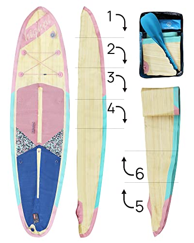 Highpi Inflatable Stand Up Paddle Board Vertically Center-Folded SUP Pink Wood