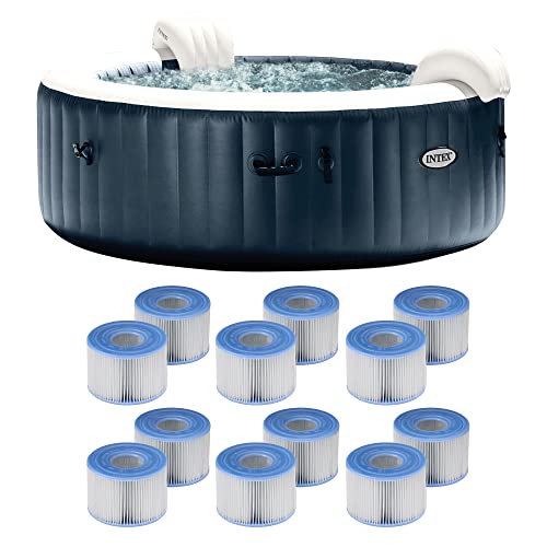 Intex PureSpa Plus 6-Person Portable Inflatable Hot Tub with Filter Cartridges Blue