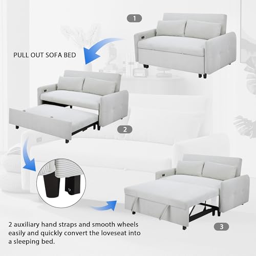 NDPQN 57" Convertible Loveseat Sofa Bed Light Blue