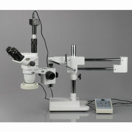 AmScope Digital Trinocular Stereo Zoom Microscope with LED Ring Light White
