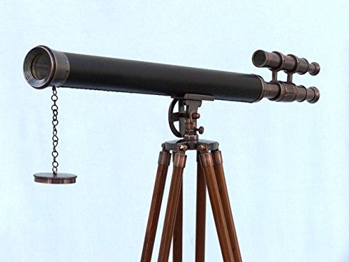 Hampton Nautical Floor Standing Antique Copper Leather Telescope 65