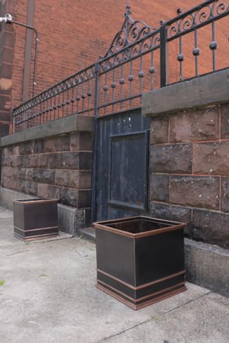 Garden Artisans Zarif Elegant 17 Inch Square Copper Planter Grey Finish With Copper Highlights