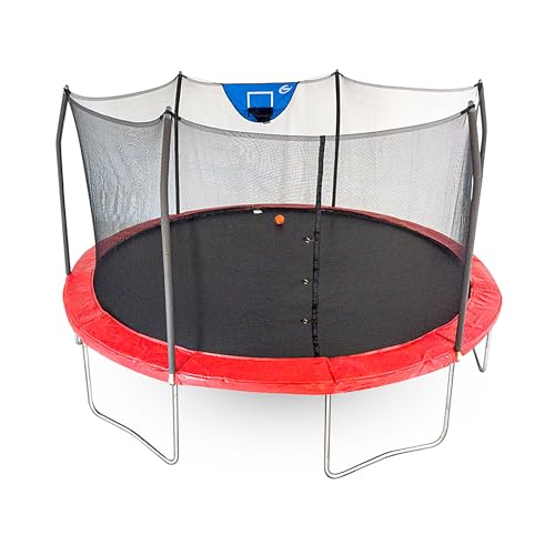 Skywalker Trampolines 12-Foot Jump N’ Dunk Trampoline with Enclosure Net Red