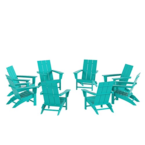 WestinTrends 8-Piece Modern Poly Folding Adirondack Chair Set Turquoise