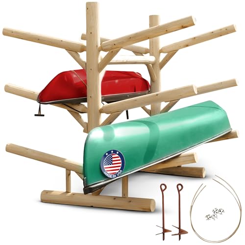 Log Kayak Rack 6-Place Freestanding Storage Rack Unfinished+ Anchor Kit