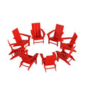 WestinTrends Ashore 8-Piece Modern Poly Folding Adirondack Chair Set Red