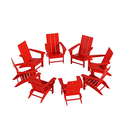 WestinTrends Ashore 8-Piece Modern Poly Folding Adirondack Chair Set Red
