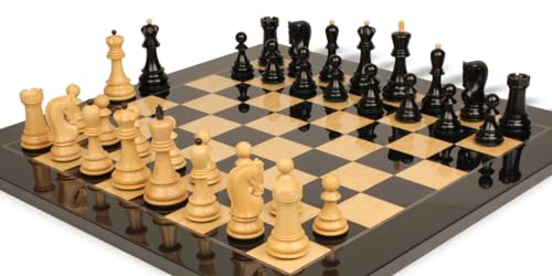 The Chess Store Zagreb Series Chess Set Ebonized & Boxwood with Black & Ash Burl Board - 3.25" King