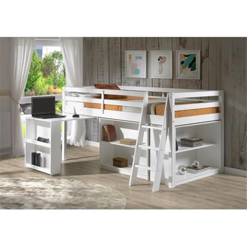 Rosebery Kids Junior Loft Bed with Desk & Bookcase White