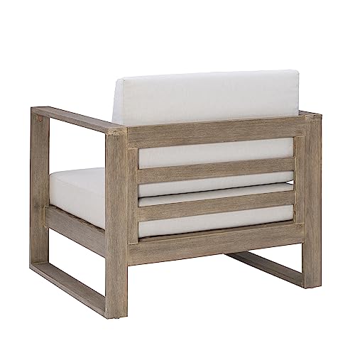 Linon Silas Natural Eucalyptus Outdoor Chair with Beige Cushions