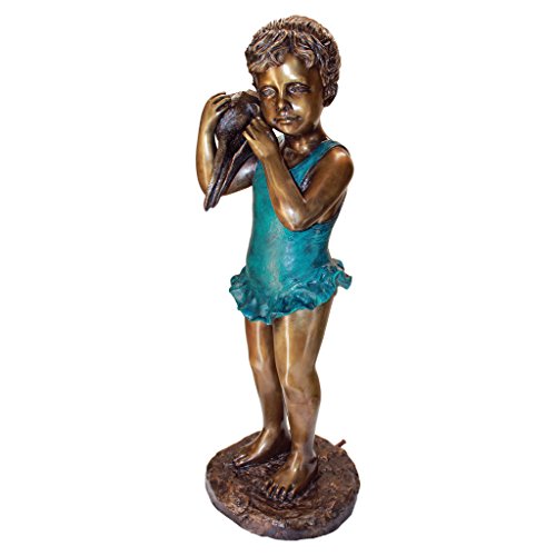 Design Toscano Shell Sounds Standing Girl Garden Statue Two Tone Bronze & Verdigris
