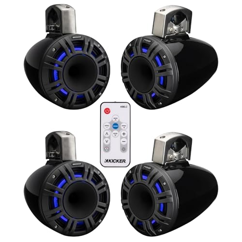 KICKER 51KMTCXL8 8" 500 Watt Multicolor LED Marine Tower Speakers Black
