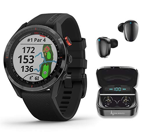 Wearable4U Garmin Approach S62 Premium GPS Black Golf Watch with Black Earbuds Bundle