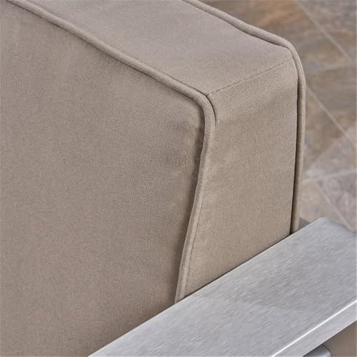 Noble House Cape Coral 4-Seater Aluminum Loveseat and Ottoman Set Silver/Kahki
