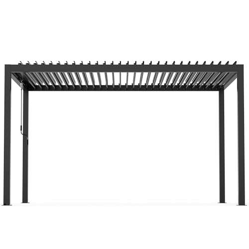 Kaimei 10x13FT Aluminum Pergola with Adjustable Louvered Roof Black