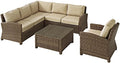 Crosley Furniture Bradenton 5-Piece Outdoor Sectional Sofa Set Brown with Sand Cushions