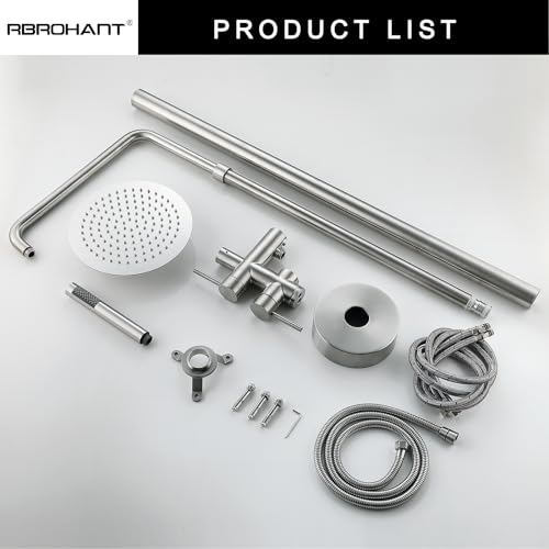 RBROHANT Freestanding Outdoor Shower Nickel, Height Adjustable Outside Showers for Backyard Garden Pool Beach, Outdoor Shower Fixtures with 10” Rain Shower Head and Handheld, Brushed Nickel