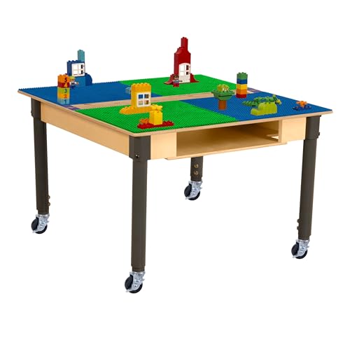 Contender Time-2-Play 35" Square Build & Learn Table with Trough & Shelf, Blue & Green