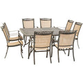 Hanover Fontana 9-Piece Outdoor Patio Dining Set with 60'' Cast-Top Table and 8 Sling Swivel Rocker Chairs Tan