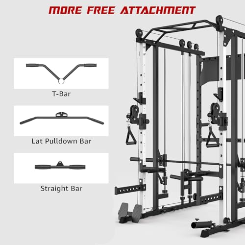 Liksodo Smith Machine 2000LBS Squat Rack with LAT-Pull Down & Cable Crossover White