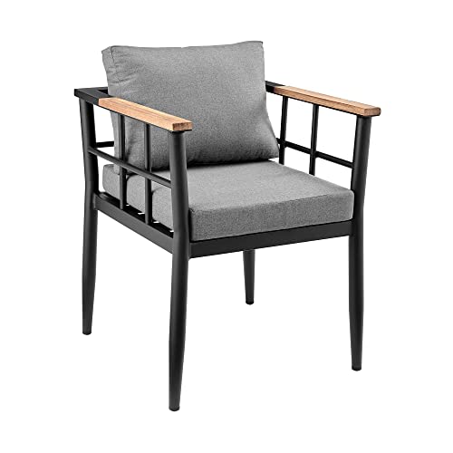 Armen Living Ezra Outdoor Patio Dining Chair Set of 2 Dark Grey