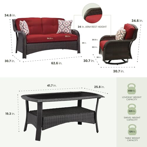 Hanover Strathmere Outdoor 4-Piece Conversation Set Crimson Red