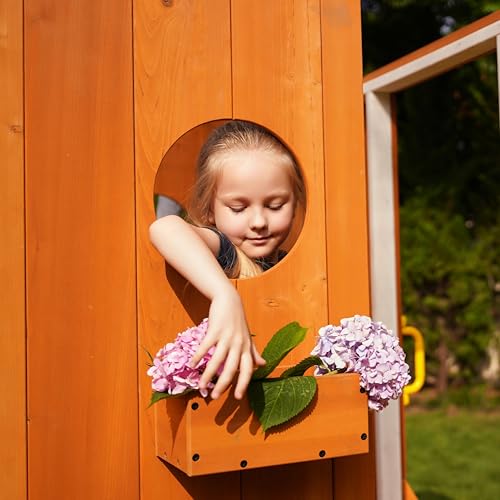 Avenlur Modern Wooden Outdoor Swing Set with Clubhouse & Slide Yellow