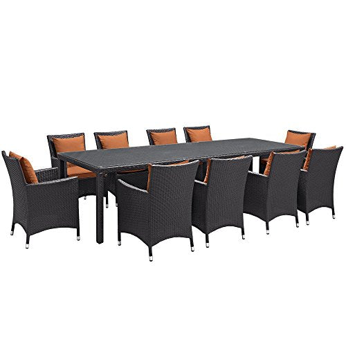 Modway Convene 11-pc Outdoor Patio Dining Set Espresso Orange