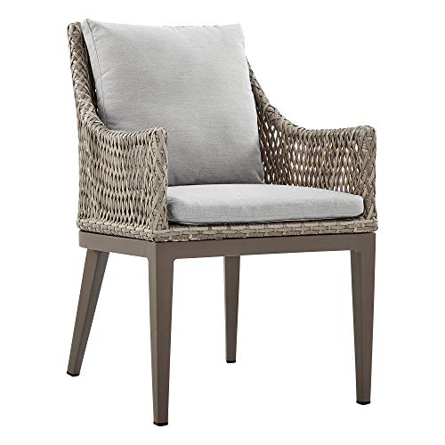 Armen Living Grenada Outdoor Wicker Aluminum Dining Chair Set of 2 Beige