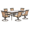 Hanover Fontana 7-Piece Outdoor Dining Set with Sling Swivel Rockers and Glass-top Table Brown