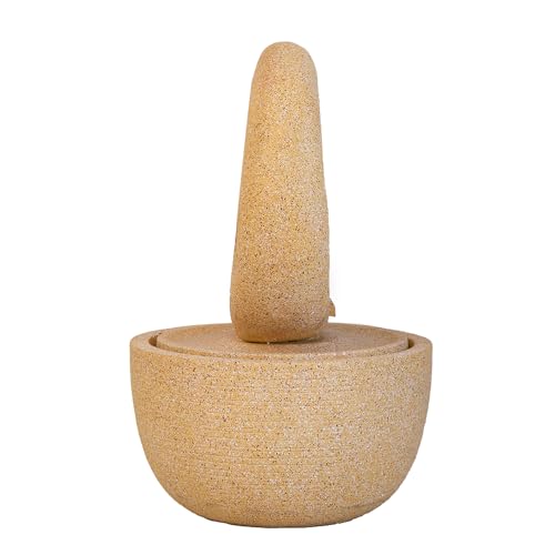 Kaimei Cement Tabletop Fountain with Light and Pump, 2-Tiered Indoor/Outdoor Decor Beige+Yellow