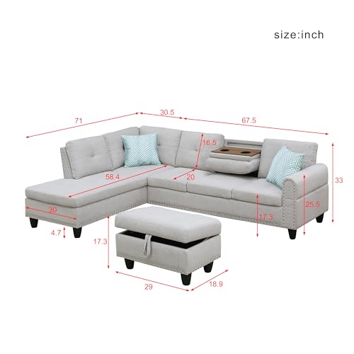 FANYE L-Shaped Modular Sectional Sofa Light Gray-a