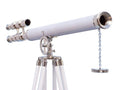 Hampton Nautical Chrome Griffith Astro Telescope with White Leather 64" Decor