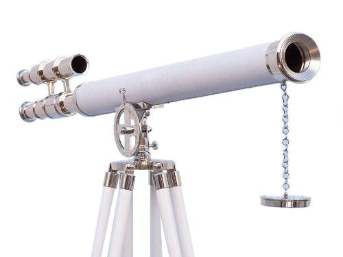 Hampton Nautical Chrome Griffith Astro Telescope with White Leather 64" Decor