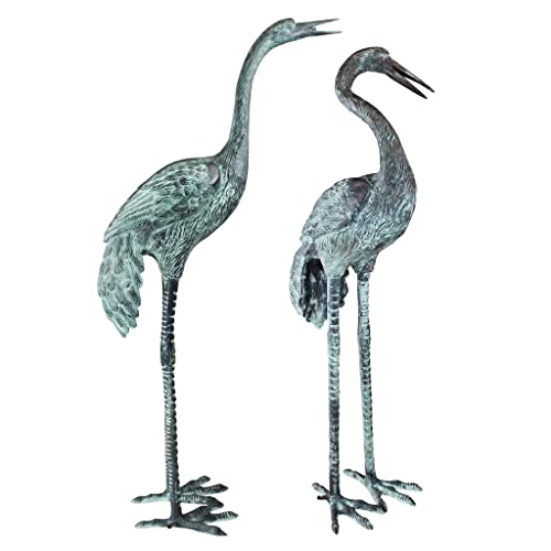 Design Toscano Emerald Verde Large Cranes Cast Bronze Garden Statue Set Verdigris