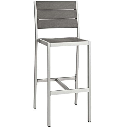 Modway Shore Aluminum 3-Piece Outdoor Patio Pub Bistro Set with 28" Bar Table and Two Bar Stools Silver Gray