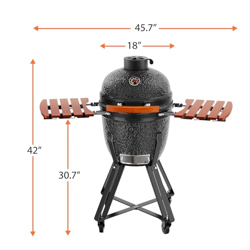 ROOMTEC 18'' Kamado Charcoal Grill with Cover, Portable Camping Grill, Black