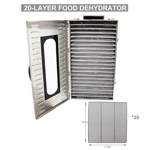 TECHTONGDA 20 Layers Commercial Food Dehydrator Dryer 304 Stainless Steel Silver
