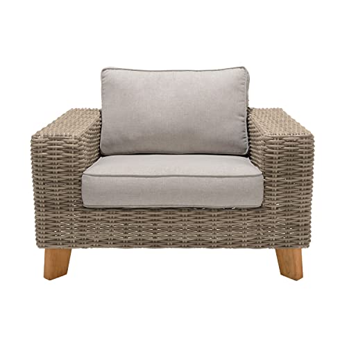 Armen Living Bahamas Outdoor Wicker & Teak Wood Lounge Chair Natural Taupe Beige