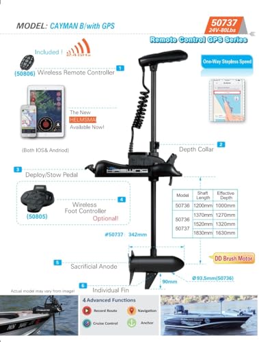 PARKHO HASWING Electric Trolling Motor 24V 60" 80lbs with GPS Black w/ Remote Control + Quick Release