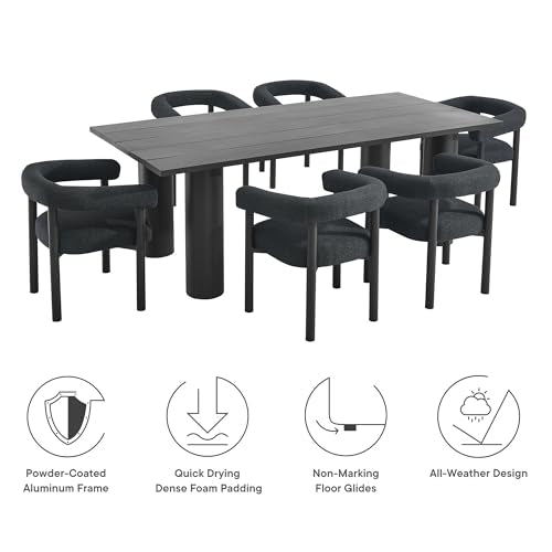 Modway Nautica 7-Piece Outdoor Rectangular Dining Set Charcoal Graphite