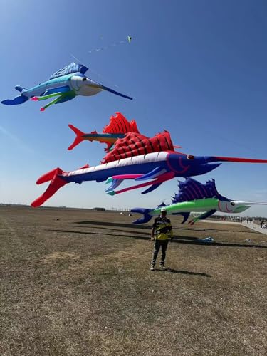 TiffyDance 56 Ft 3D Inflatable Swordfish Kite Pendant Red Blue
