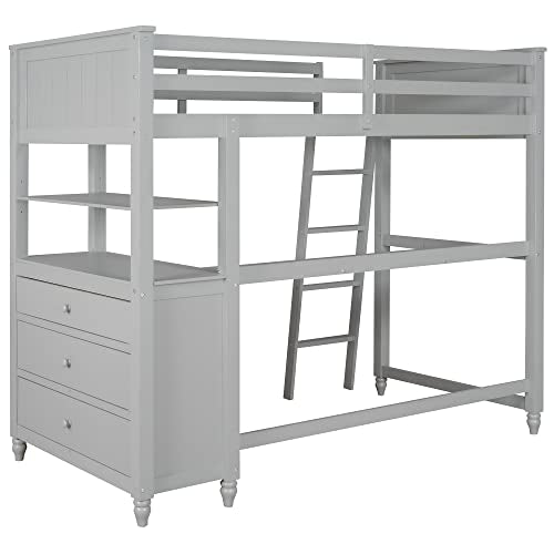 Harper & Bright Designs Twin Loft Bed with Desk and Storage Gray