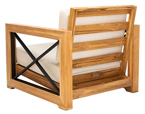 Safavieh Couture Curacao Brazilian Teak Outdoor Patio Club Chair Natural/White